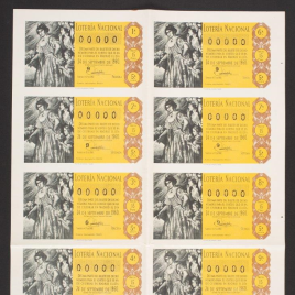 Capilla de billete de Lotería Nacional para el sorteo de 24 de septiembre de 1960
