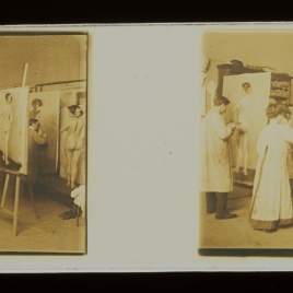 students painting a naked model in Cecilio Pla's studio