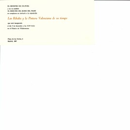 Invitación para la inauguración de la exposición "Los Ribalta y la Pintura Valenciana de su tiempo"