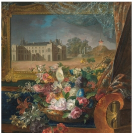 Basket of Flowers and View of a Royal Palace of Valencia