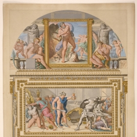 Vista de la Galería Carracci, pared occidental, en el palacio Farnese