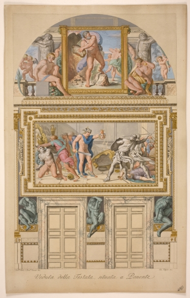 Imagen de la obra: "Vista de la Galería Carracci, pared occidental, en el palacio Farnese"