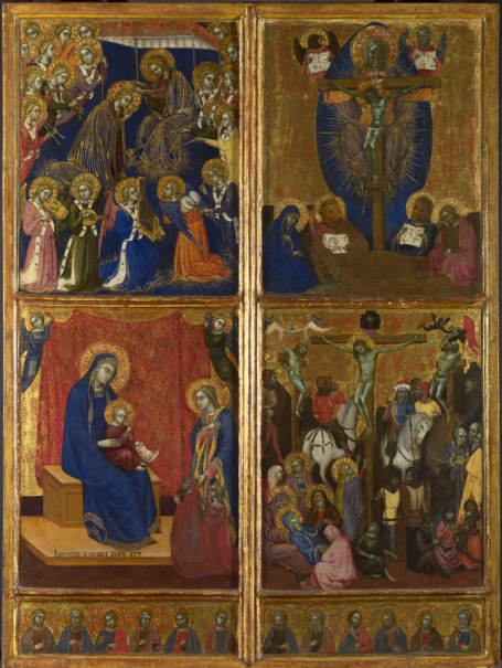 The Coronation of the Virgin; The Virgin and Child; The Trinity; The Crucifixion and The Twelve Apostles