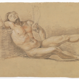 Estudio de desnudo masculino reclinado cogido por los hombros
