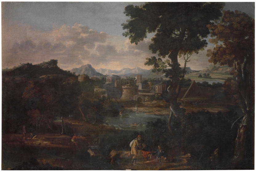 Image of the artwork: "Landscape with river and town"