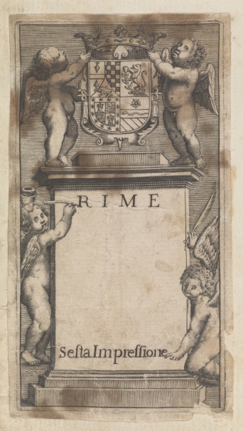 Imagen de la obra: "Frontispicio con escudo y cuatro putti"