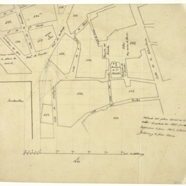 Calco del plano de Madrid de Juan Merlo, Fernando Gutiérrez y Juan Ribera fechado en 1846, por el entorno de la iglesia de San Juan
