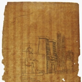 Calco de reconstrucción ficticia de un templo dedicado a la diosa egipcia Bastet