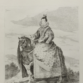 La reina Margarita de Austria, a caballo