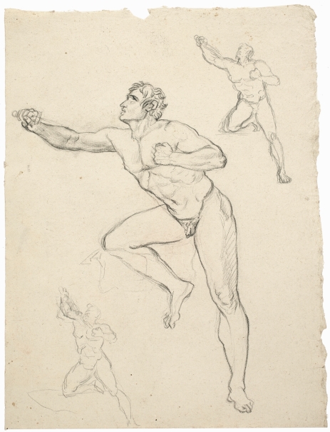 Imagen de la obra: "Tres estudios de desnudo masculino con la pierna derecha flexionada"