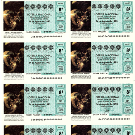 Capilla de billete de Lotería Nacional para el sorteo de 14 de agosto de 1993