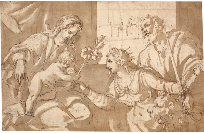 Imagen de la obra: "Interior con la Virgen, el Niño, San Marcos y la alegoría de Venecia"