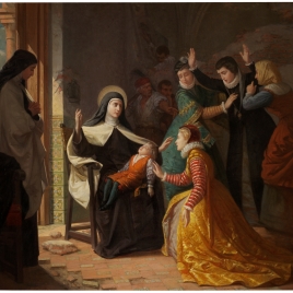 Primer milagro de santa Teresa de Jesús. Resurrección de su sobrino, Gonzalo Ovalle, hijo de su hermana, Juana de Ahumada