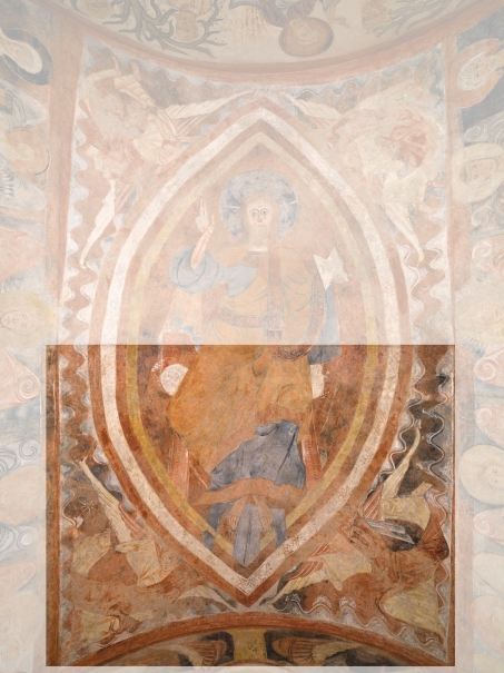 Imagen de la obra: "Parte inferior del Pantocrátor. Pintura mural de la ermita de la Vera Cruz de Maderuelo"