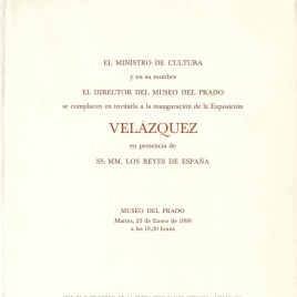 Invitación para la inauguración de la exposición "Velázquez"