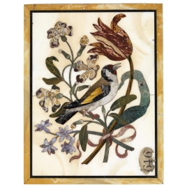 Placa con jilguero y flores