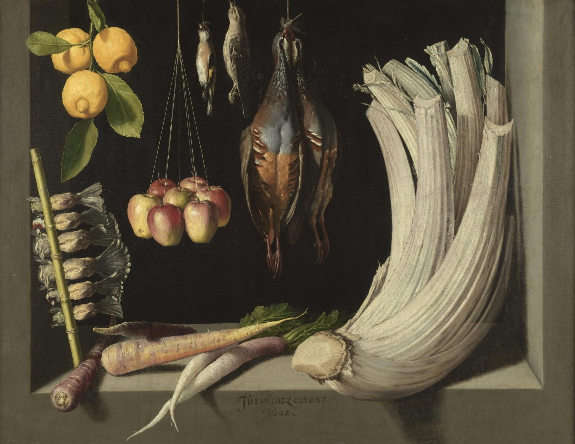 Bodegón de caza, hortalizas y frutas. Juan Sánchez Cotán