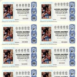 Capilla de billete de Lotería Nacional para el sorteo de 4 de enero de 1975