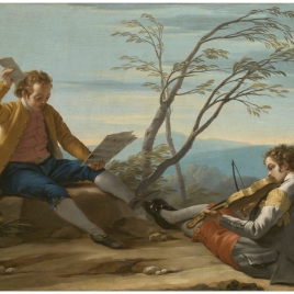 Dos muchachos, uno solfeando y otro tocando el violín