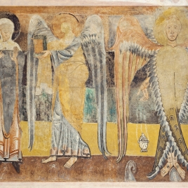 Imagen de La Anunciación y ángel turiferario. Pintura mural de la ermita de la Vera Cruz de Maderuelo