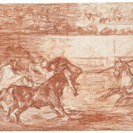 Varilarguero y chulos haciendo el quite a un torero cogido [Mort de Pepe Illo (3e composition)]