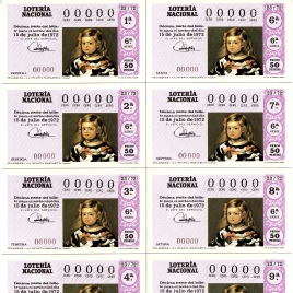 Capilla de billete de Lotería Nacional para el sorteo de 15 de julio de 1972