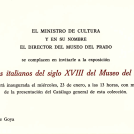 Invitación para la inauguración de la exposición "Dibujos italianos del siglo XVIII del Museo del Prado"