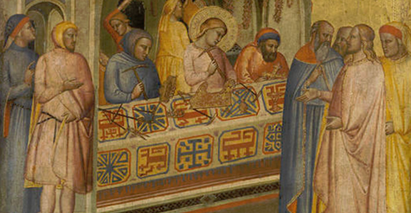 <em>San Eloy en el taller de orfebrería</em>, Maestro de la Madonna Della Misericordia, comentada por Amadeo Gabino