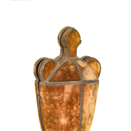 Case for smoky quartz vase with masks and handles in the form of snakes
