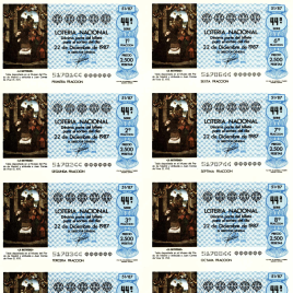Capilla de billete de Lotería Nacional para el sorteo de 22 de diciembre de 1987