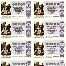 Capilla de billete de Lotería Nacional para el sorteo de 14 de febrero de 1988