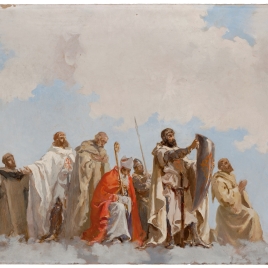 Santos y obispos con caballeros de órdenes militares, en gloria