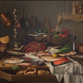 Kitchen Still Life with Fish and Vegetables