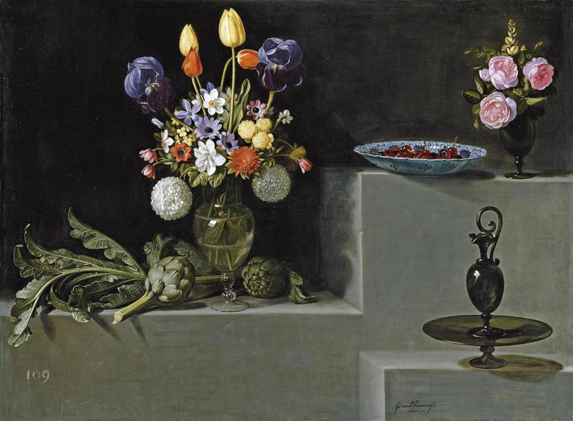 Still life with Artichokes, Flowers and glass (Didu reproduction)