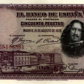 Billete de 50 pesetas emitido por el Banco de España el 15 de agosto de 1928