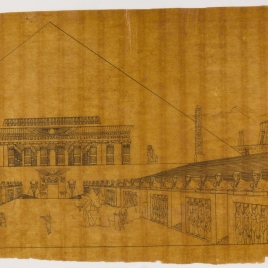 Calco de reconstrucción ficiticia de los templos de Deir el-Bahari, Egipto
