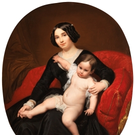Dama con un niño en brazos