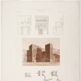 Planta, sección y fachada de la puerta antigua de Bisagra en Toledo