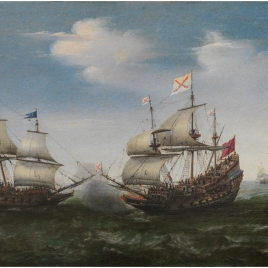 Naval Battle off a rocky Coast