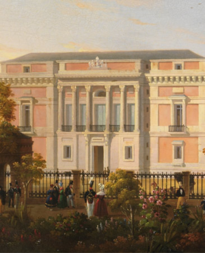 Vista de la fachada sur del Museo del Prado, desde el interior del Jardín Botánico