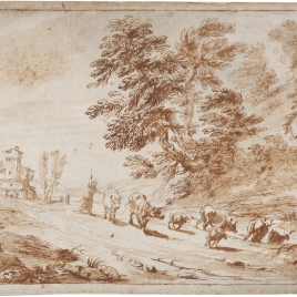 Paisaje con una pastora y vacas