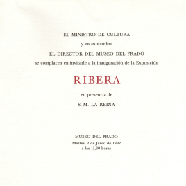 Invitación para la inauguración de la exposición "Ribera"