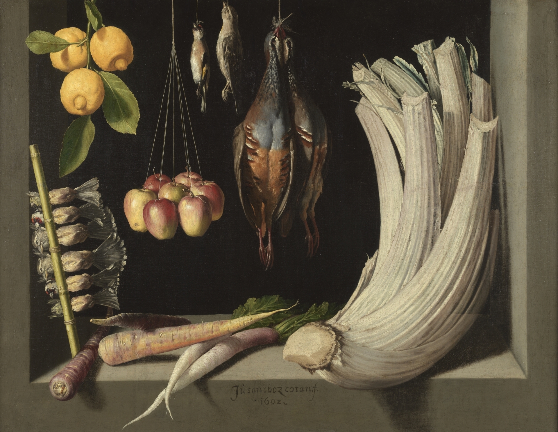 Bodegón de caza, hortalizas y frutas [Sánchez Cotán]