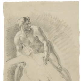 Estudio de desnudo masculino cogiendo a otra figura tendida. Estudio de brazo izquierdo