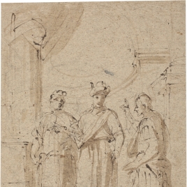 Tres figuras masculinas, en pie / Un Papa recibiendo a un caballero
