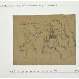 Calco del plano de Madrid de N. Chalmandrier, fechado en 1761, por el entorno de la iglesia de San Juan