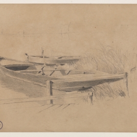 Boats or "Yoles2 at the Jetty on a River in Pontoise (?), Île-de-France