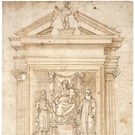 Diseño para un altar, con la Virgen y el Niño entronizados entre San Juan Bautista y San Benito