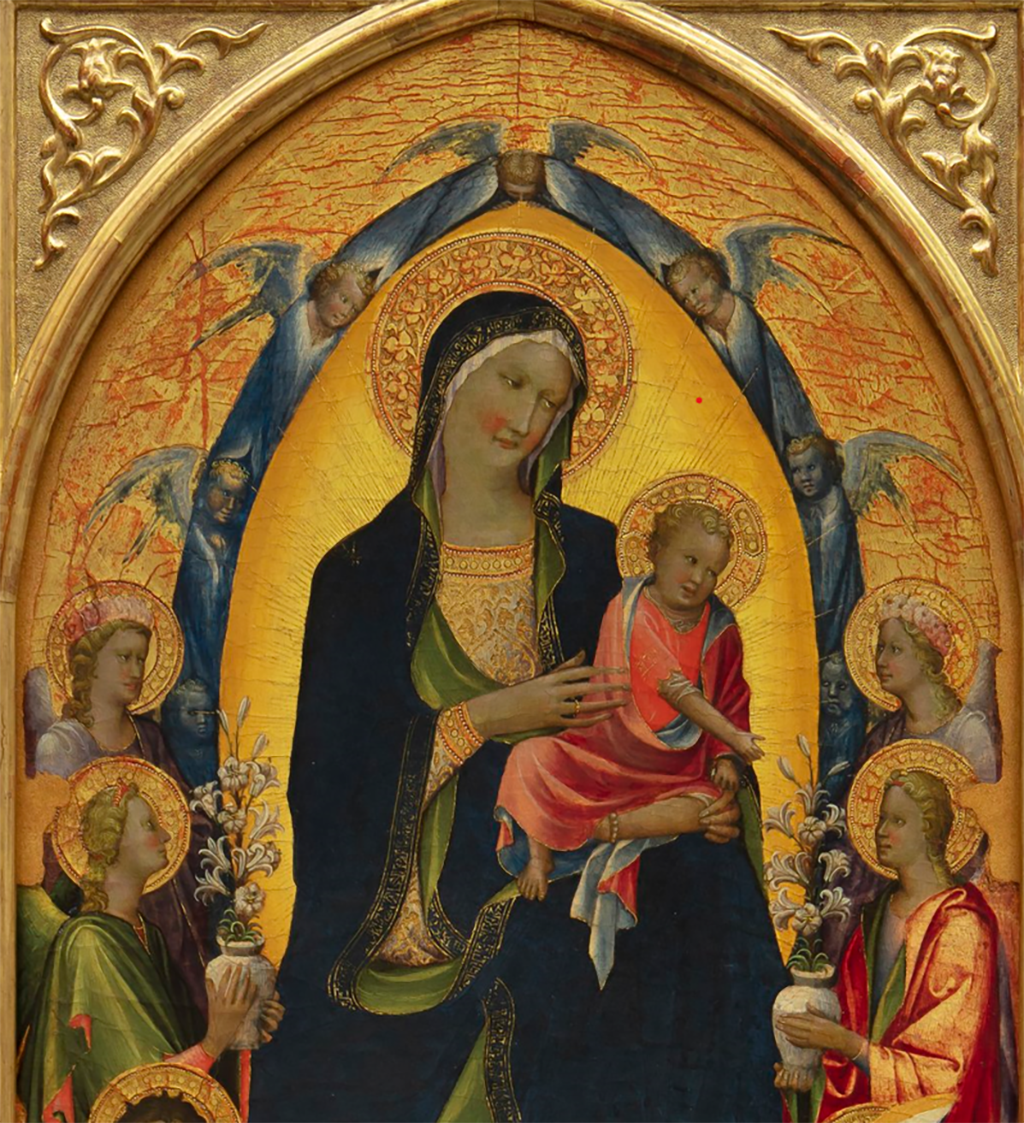 Imagen de Virgen con el Niño, san Juan Bautista, san Nicolás y ángeles (Madonna del Bambino Vispo)