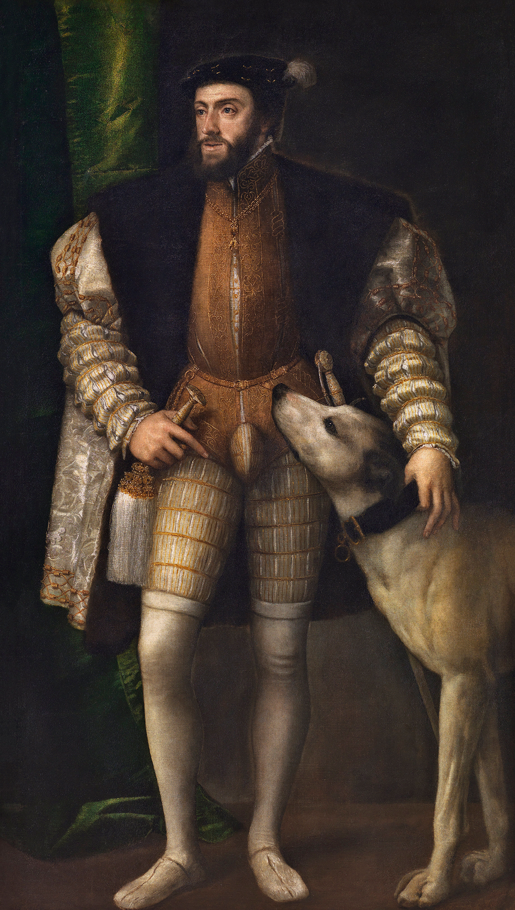 Charles the Fifth with a Dog. Titian - Easy-to-read artwork